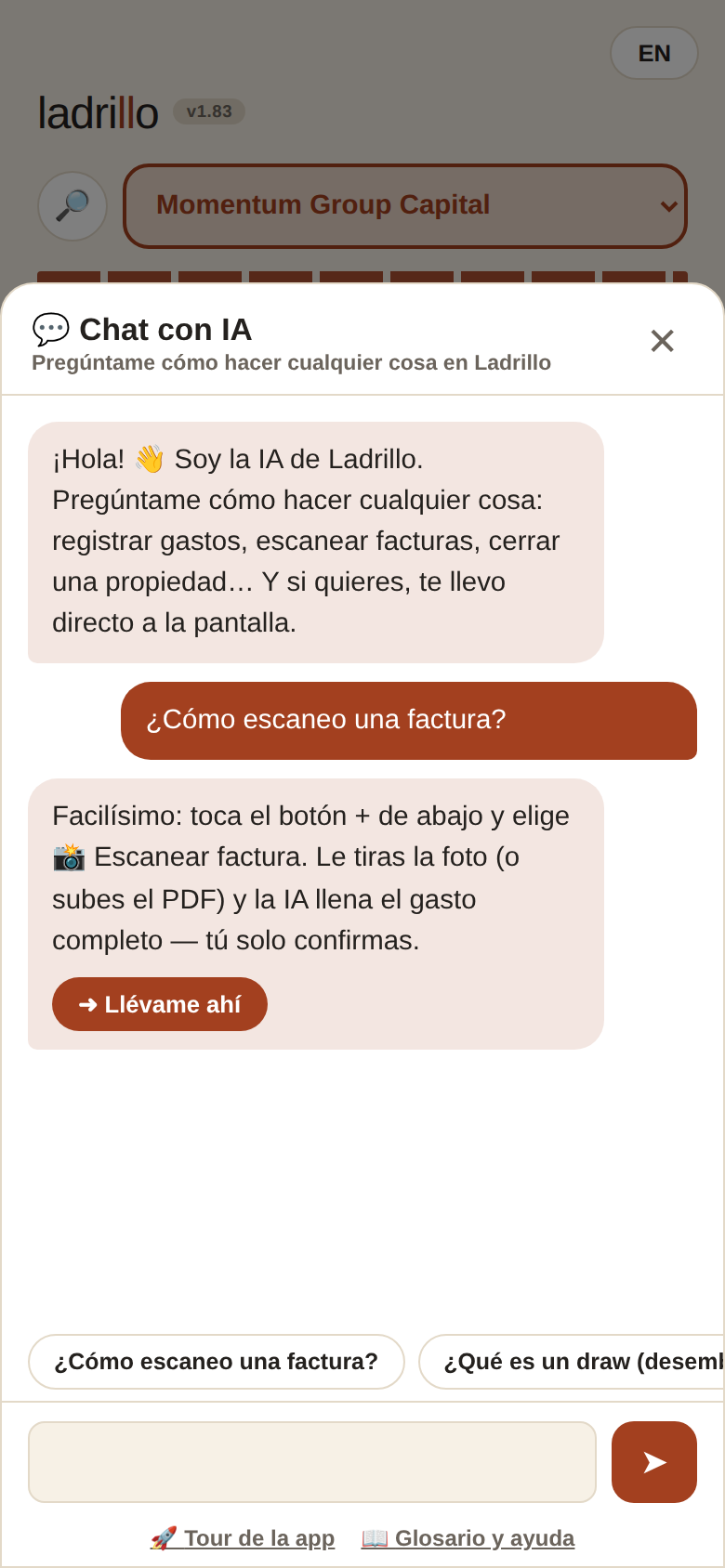 Chat con IA que responde cómo usar la app y te lleva a la pantalla