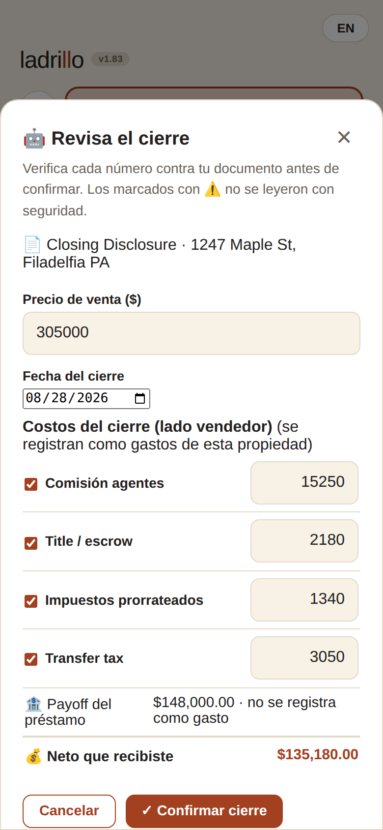 Cierre con IA: la app lee el HUD y arma el cierre para que tú confirmes