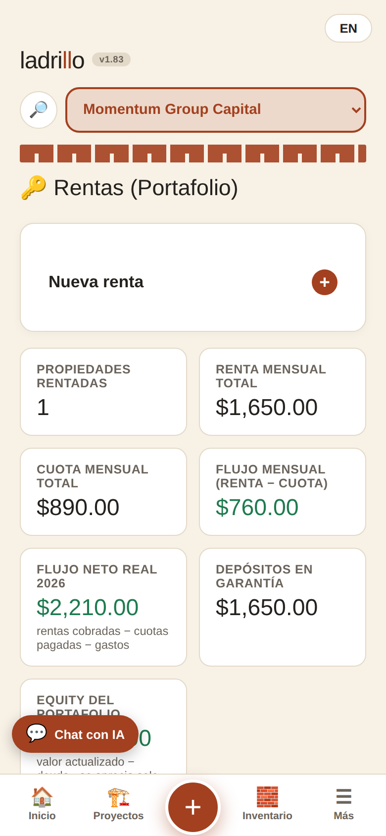 Control de rentas: flujo mensual y flujo neto real del año